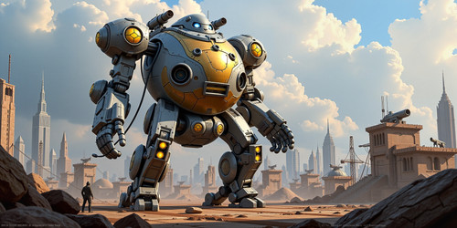 A towering mechantoic warrior inspired by the design of Big Belly Bob This colossal machine stands p.jpg