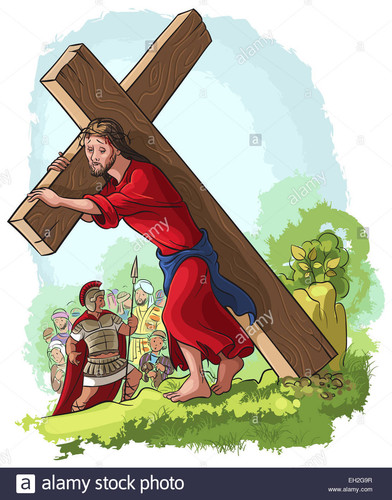 via crucis jesus christ carrying cross cartoon christian colored illustration EH2G9R