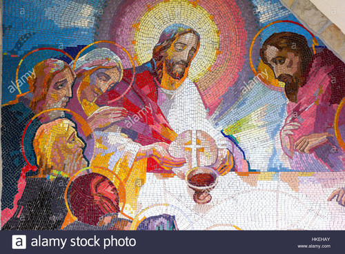 mosaic of the institution of the eucharist at the last supper by jesus HKEHAY.jpg