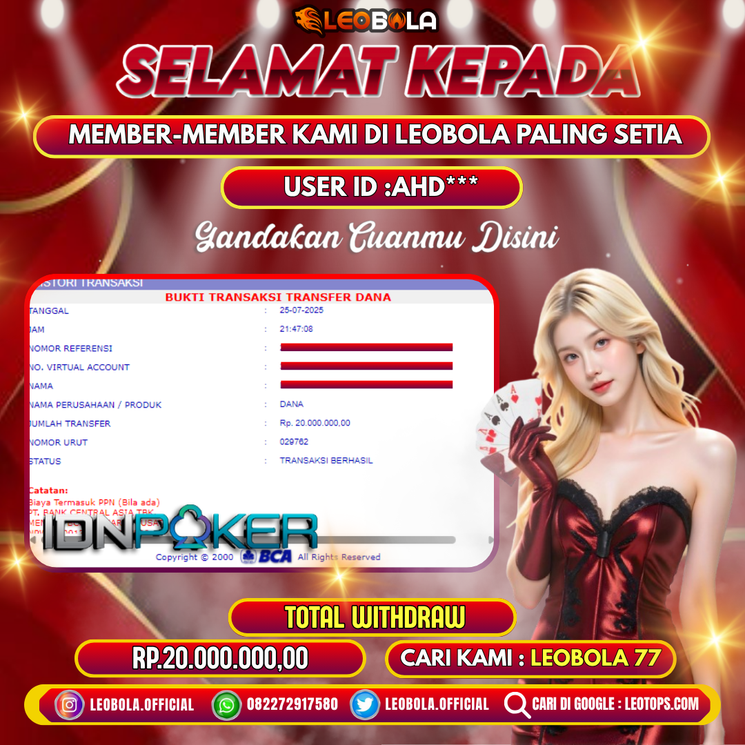 LEOBOLA JACKPOT GAME IDNPOKER TOTAL WITHDRAW RP.20.000.000,-