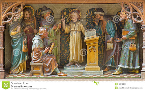 mechelen carved sculptural group boy jesus teaching temple church our lady across de dyle belgium ju