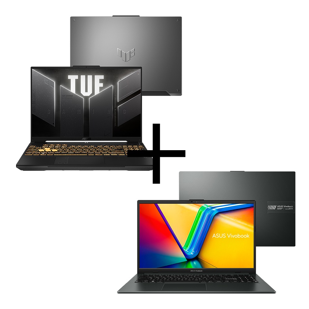 Combo Notebook ASUS TUF Gaming F16, RTX 3050 6GB + Core 5 210H, 16/512GB – FX607VJ-RL007W Mecha Gray + Notebook ASUS Vivobook Go 15, R3-7320U, 4/128GB – E1504FA-NJ1291 Mixed Black