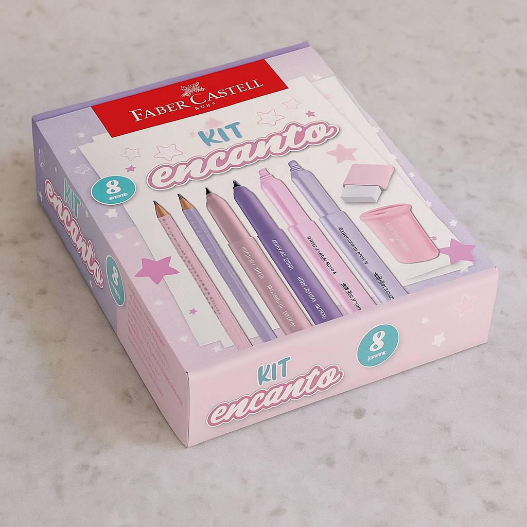 Kit Encanto Faber-Castell Com Produtos Rosa e Roxo Em Tons Pastel *EDIÇÃO LIMITADA*
