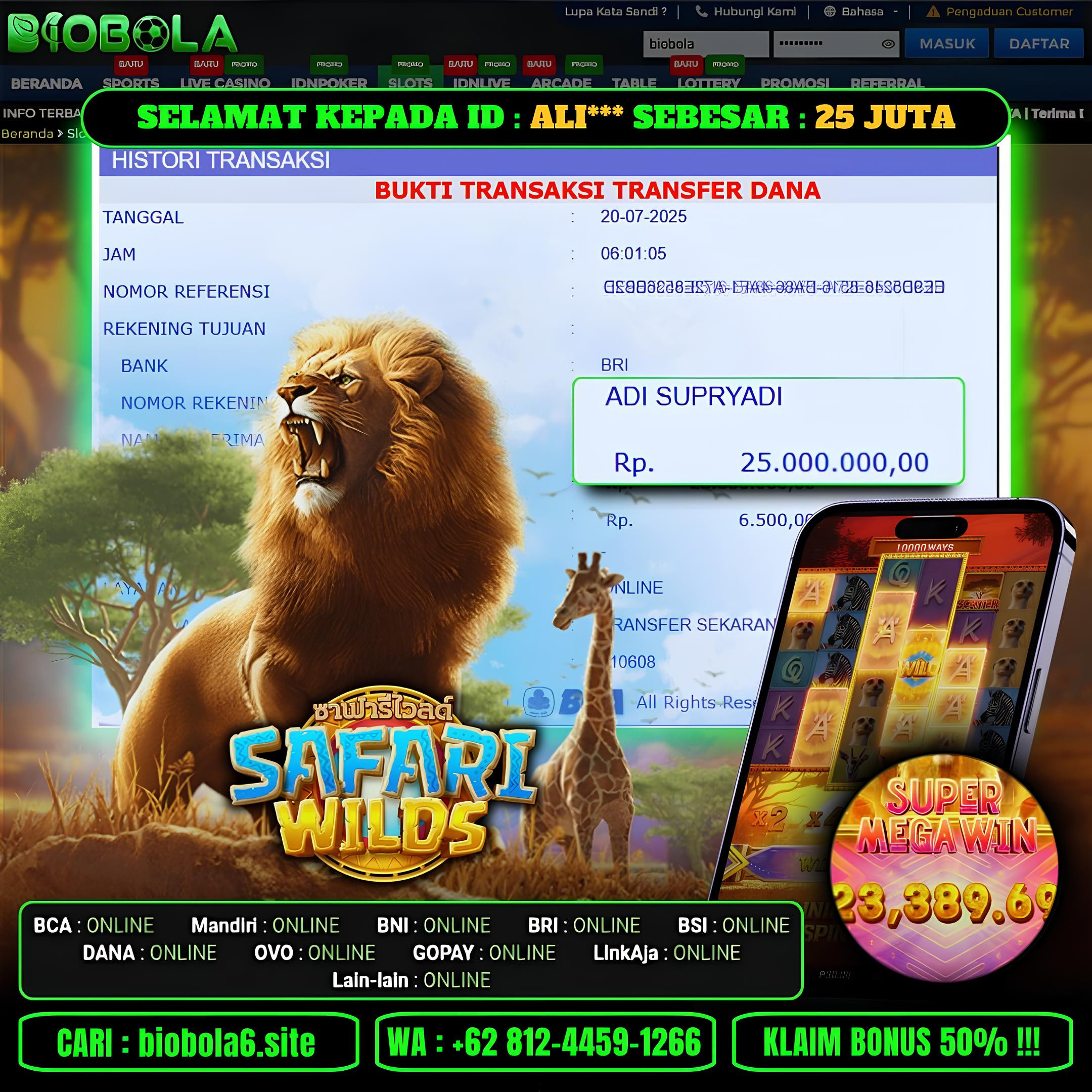 BIOBOLA  - JACKPOT DI GAME SLOT SAFARI WILDS RP 25JT DIBAYAR LUNAS