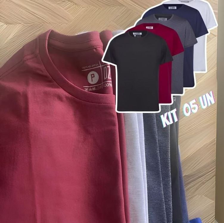 Kit 5 Camiseta Masculina 100% Algodão Basica Treino Esporte