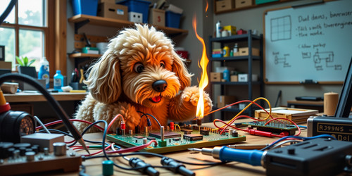  A whimsical scene featuring Big Belly Bob BBB the plush labradoodle with an absurdly large spherica.jpg