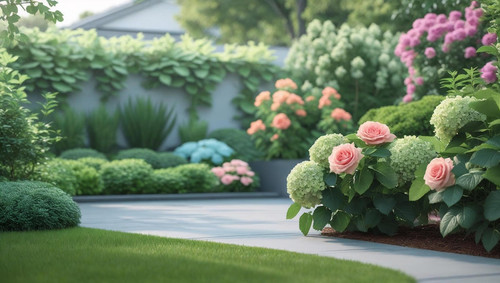 Generate a 1600x1600 pixel graphic for a garden renovation company's website. The graphic should fea.jpg