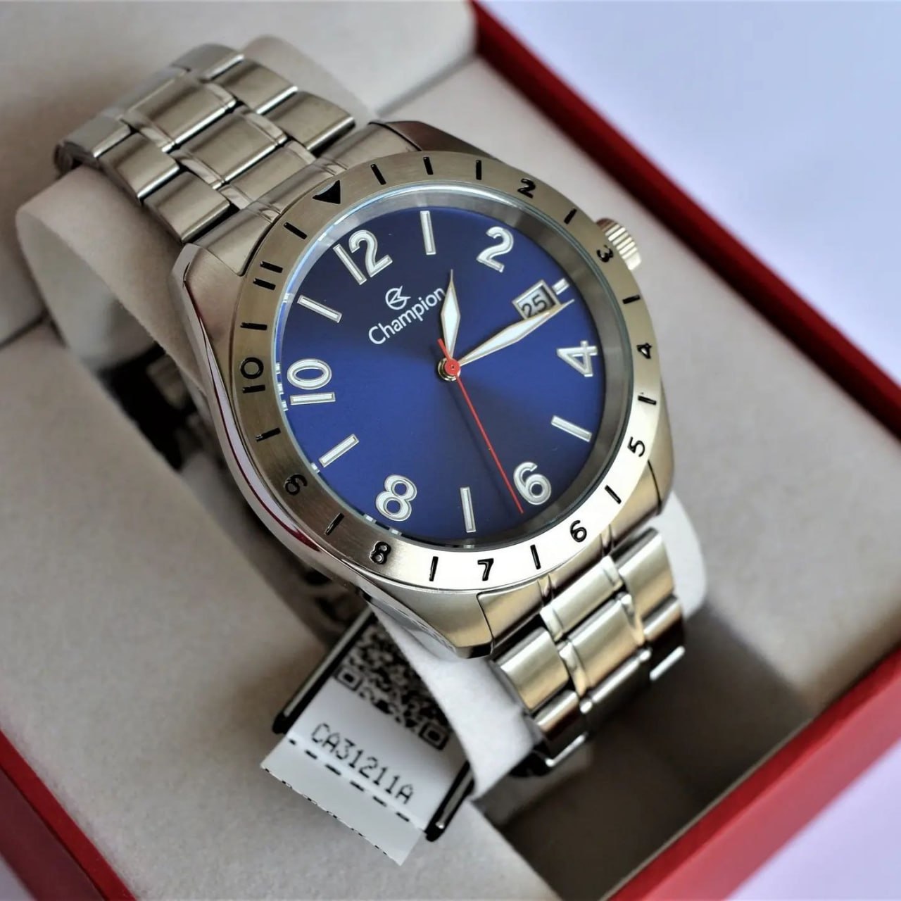 Relógio Champion Masculino Aço Prata Azul Original Cor Do Bisel Como Na Foto Cor Do Fundo Azul 1