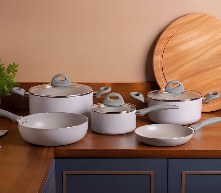 Jogo De Panelas 5 Peças Ceramic Life Marble Blend Brinox Cor Cinza