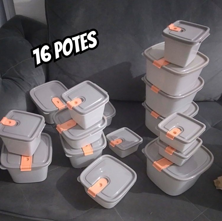 Conjunto de 16 Potes com Tampa Fixa e Trava, Plasútil