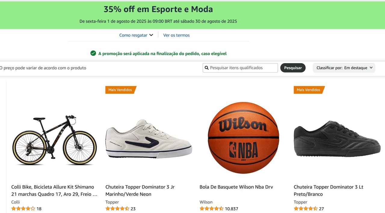 35% off em Esporte e Moda