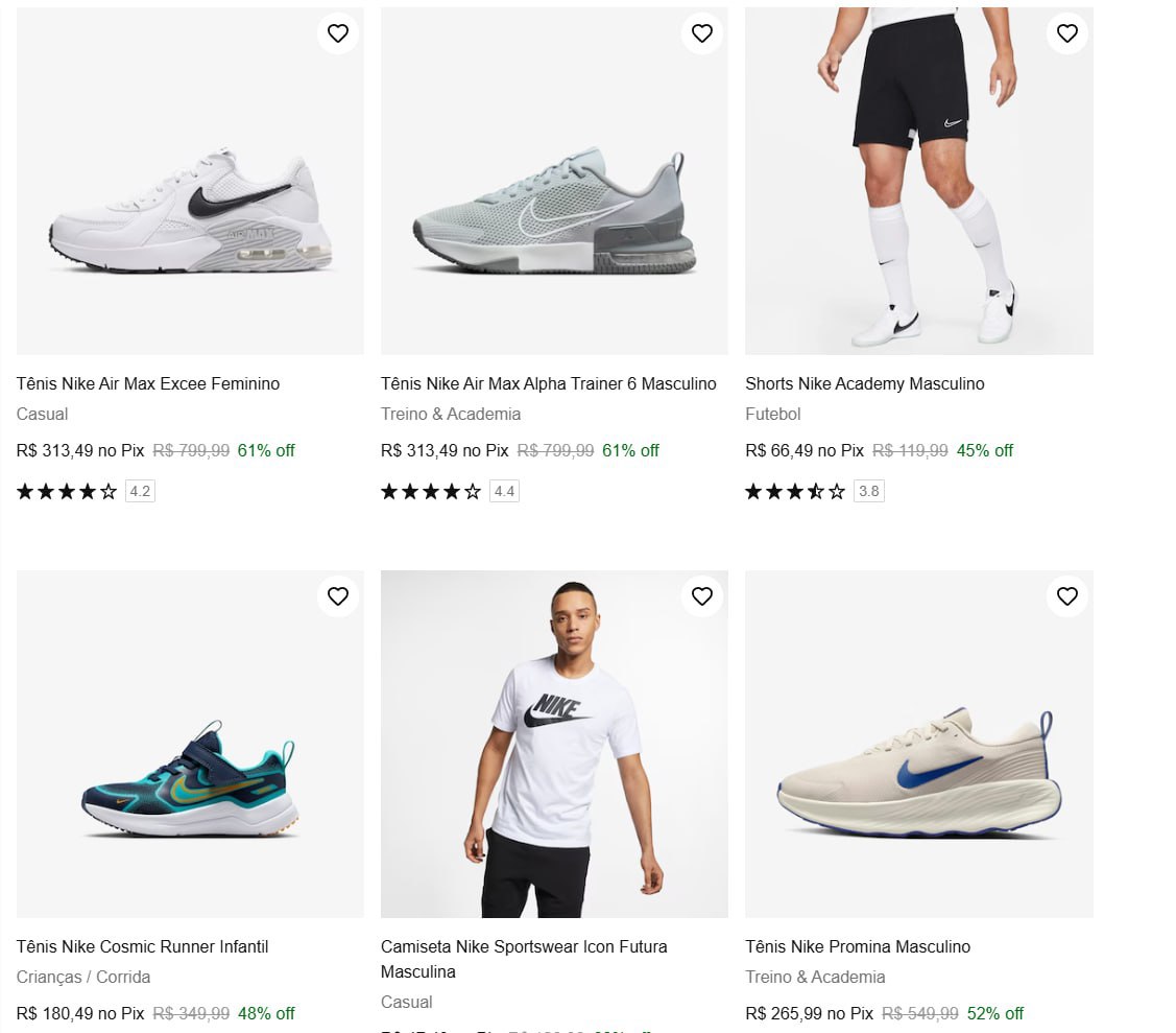 Produtos Nike com até 76% de desconto nas últimas unidades