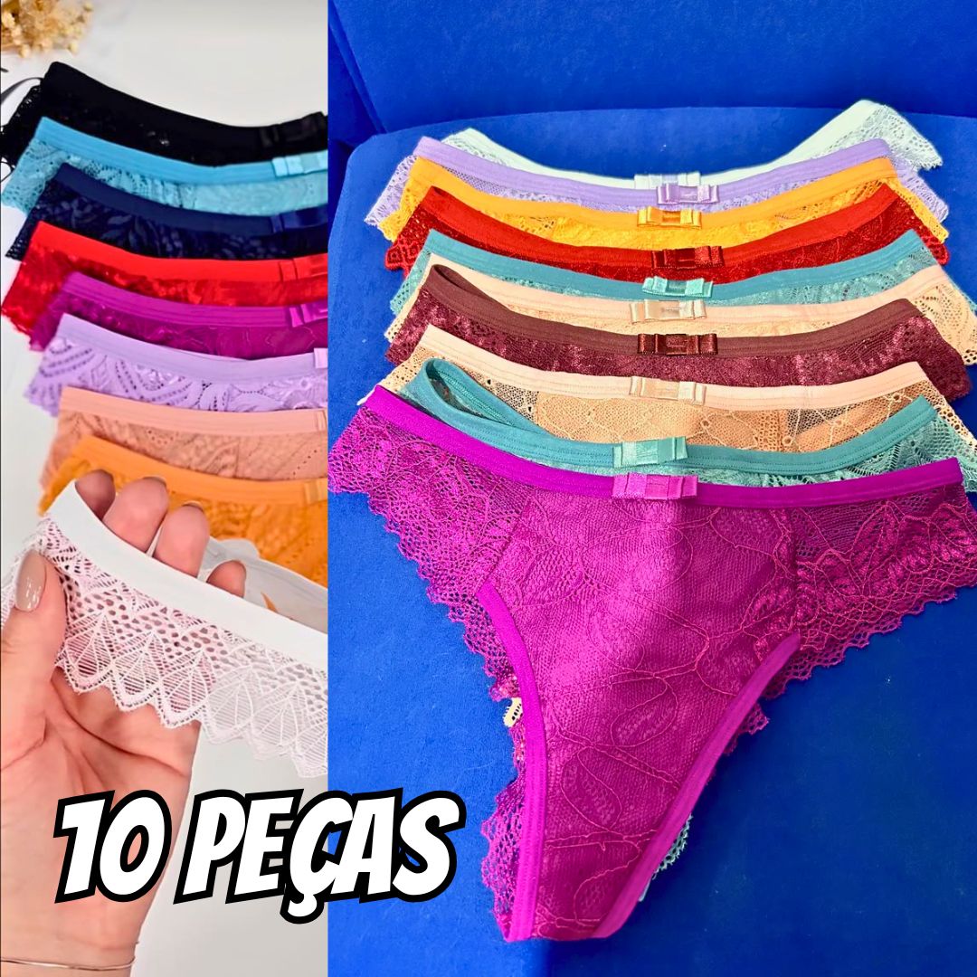 Kit 10 Calcinha Lingerie Tanga Fio Toda Em Renda Atacado