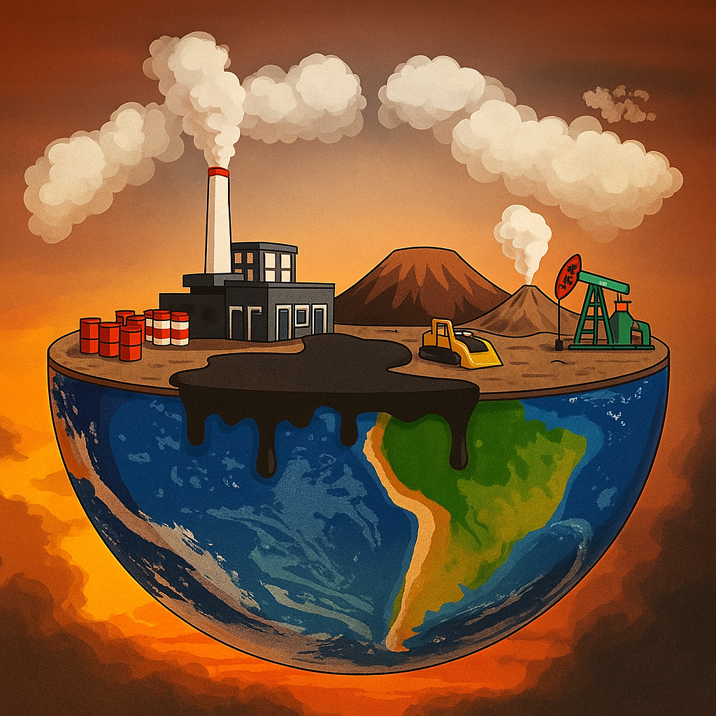 Various sources of environmental pollution including factories and vehicles