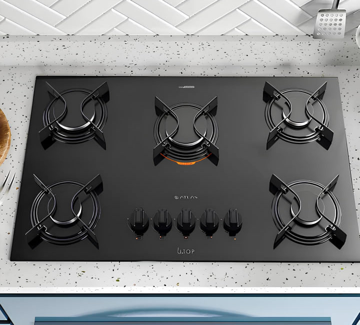 Cooktop 5 Bocas A Gás Atlas U Top Mesa De Vidro Preto