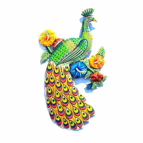 metal drum art peacock and hibiscus painted.jpg