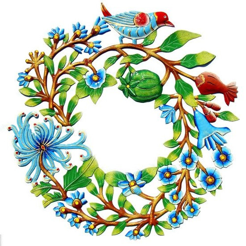 metal drum art wreath with birds painted.jpg