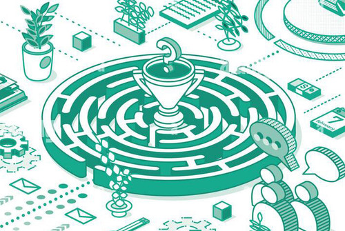 isometric maze outline labyrinth business solution vector illustration cup inside of center of maze .jpg