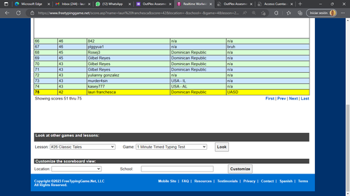 Realtime Worlwide Typing Game Scoreboard FreeTypingGame.net y 6 páginas más Personal Microsoft​ Edge.2
