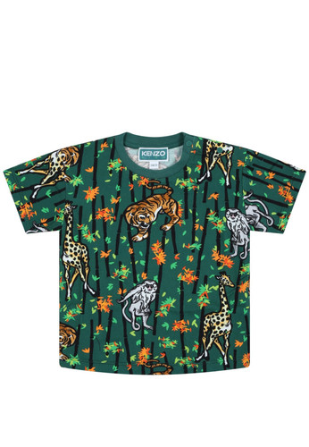 kenzo bebè t shirt verde per neonato con stampa jungle all over a.jpg
