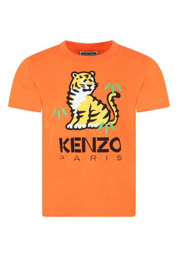 kenzo kids t shirt arancione per bambino con stampa tigre e coda logo a.jpg