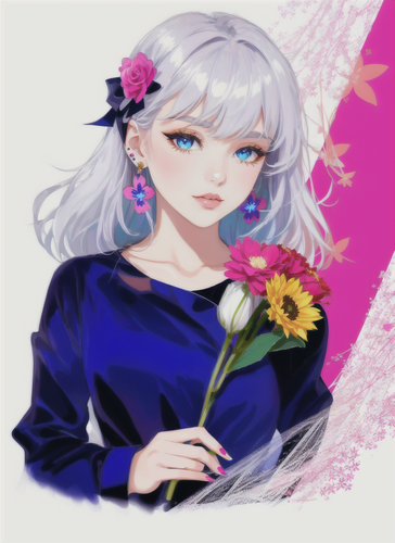 06882 422796996 1girl, flower, solo, white hair, holding, pink flower, blue eyes, looking at viewer,.png