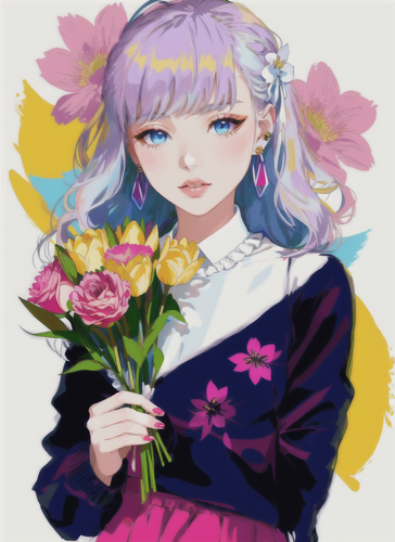 06877 2667432371 1girl, flower, solo, white hair, holding, pink flower, blue eyes, looking at viewer.png