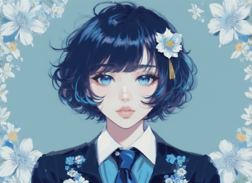 06919 1751317099 1girl, solo, blue eyes, flower, looking at viewer, parted lips, bangs, hair ornamen.png