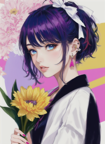 06879 422796993 1girl, flower, solo, white hair, holding, pink flower, blue eyes, looking at viewer,.png