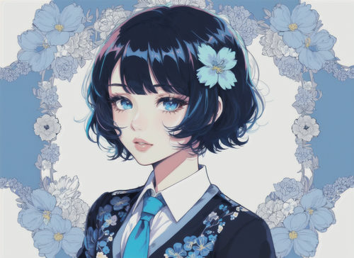 06913 1751317093 1girl, solo, blue eyes, flower, looking at viewer, parted lips, bangs, hair ornamen.png