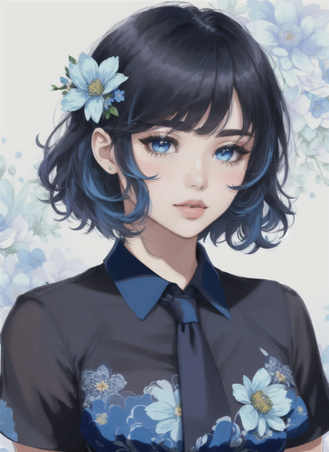 06805 139248057 1girl, solo, blue eyes, flower, looking at viewer, parted lips, bangs, hair ornament.png