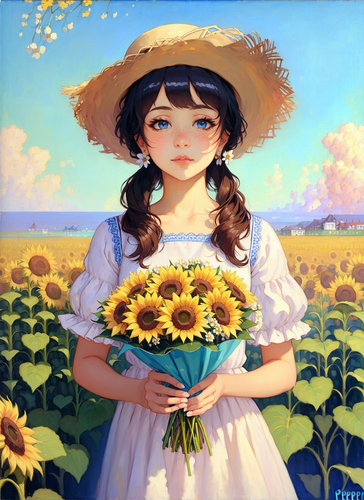 02015 2726820330 1girl, flower, solo, hat, holding, blue eyes, earrings, blonde hair, jewelry, white.png
