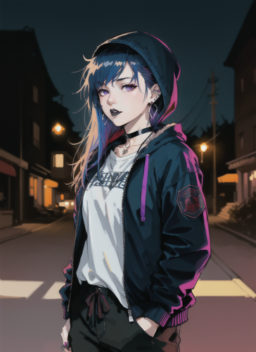 02314 239980250 1girl, solo, long hair, hood, jewelry, (goth, pale 1.2) earrings, blurry background,.png