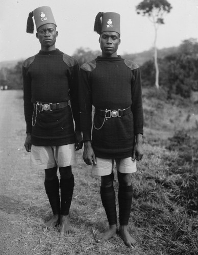 Closeup of two soldiers on Jinja Road Uganda 1936 crop.jpg