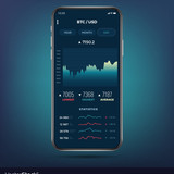 Trade exchange app on phone screen. Mobile banking cryptocurrency ui. Online stock trading interface