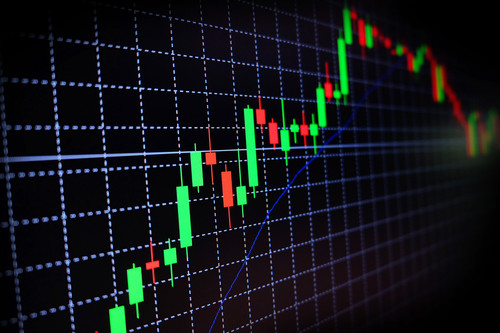 Stock Exchange green and red graph with black background , Forex market , trading.