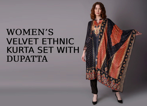 Women’s Velvet Ethnic Kurta Set With Dupatta.jpg