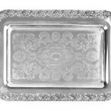 Antique silver tray with handles. Old luxury tray isolated on white background with clipping path. C