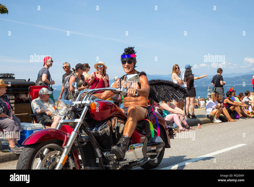 downtown vancouver british columbia canada august 5 2018 bikers riding motorcycle at the gay pride p.jpg