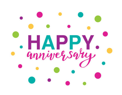 Happy Anniversary vector illustration with lettering text and colorful confetti around. For banner, .jpg