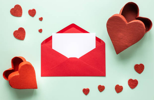 open red envelope with blank letter paper on pastel green background, Decorative, eco-friendly red h.jpg
