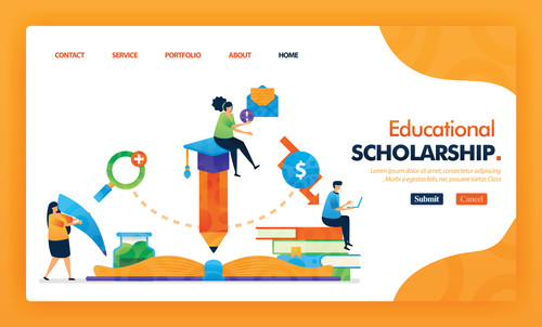 educational scholarship landing page yellow concept with flat cartoon character and icon homepage de.jpg