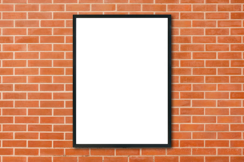 Mock up blank poster picture frame hanging on red brick wall background in room - can be used mock u.jpg