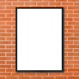 Mock up blank poster picture frame hanging on red brick wall background in room - can be used mock u