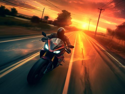 chowmeins speeding down on a road in a motorcycle with a sunset 9a89d144 0e11 4c82 849e e173c601edcd.png