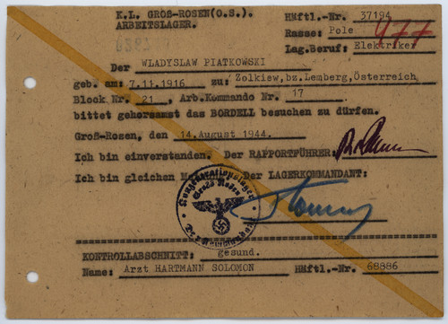 Pass to the brothel. Document from the Gross Rosen concentration camp Published in digital form 13.0.jpg