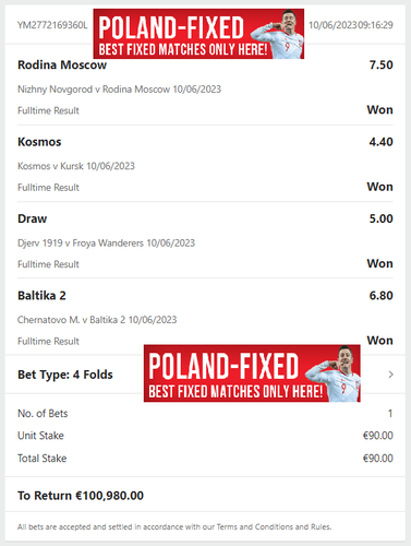 POLAND FIXED VIP TICKET FIXED MATCHES 10.06.2023