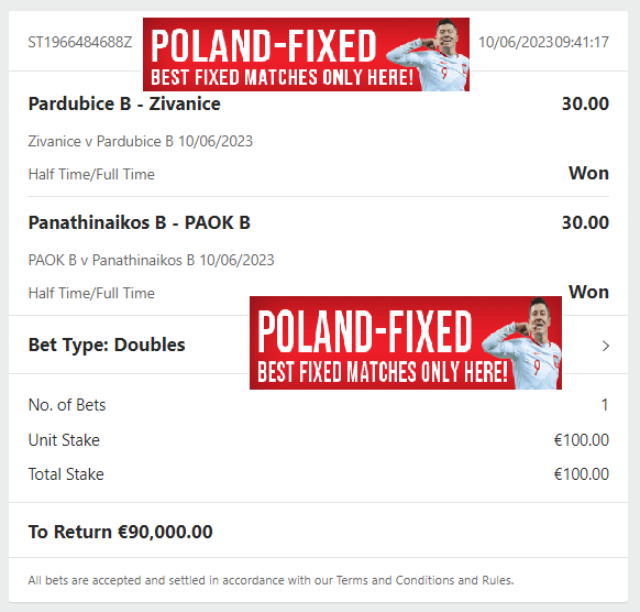 POLAND FIXED HALFTIME/FULLTIME FIXED MATCHES 10.06.2023