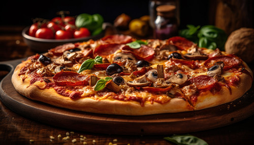 freshly baked pizza rustic wooden table generated by ai.jpg