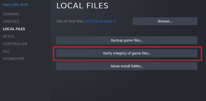 choose Verify Integrity of Game Files